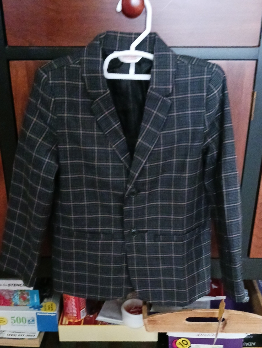 NEW!! Boy's Dark Gray Plaid Blazer - Classic Two-Button Jacket